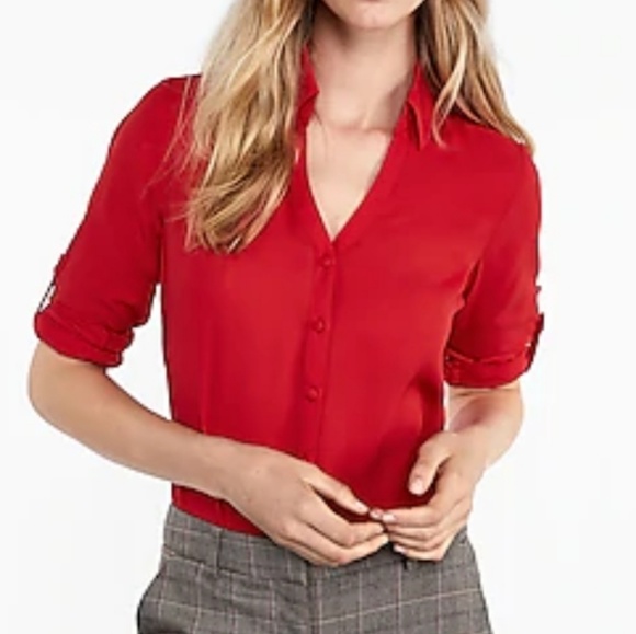 Express chiffon red button up blouse - Picture 2 of 4